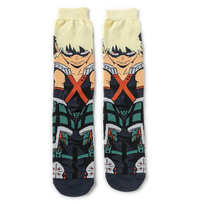 Chaussettes unisexes inspirées des personnages Izuku Midoriya, All Might, Bakugo Katsuki, et Todoroki Shoto de My Hero Academia. Un cadeau parfait pour les fans !