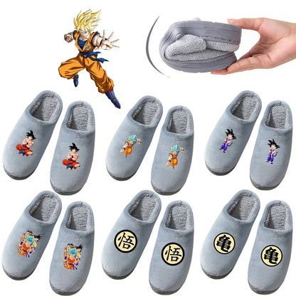 Chaussons en Peluche Dragon Ball | Chaussons en peluche inspirés de Son Goku, parfaits pour l'hiver. Conçus en coton épais et doux, avec une semelle antidérapante et une doublure chaude pour un confort optimal. Idéaux pour les fans d'anime