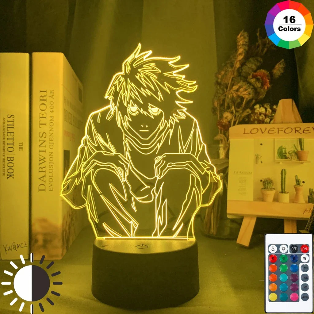 Lampe LED Death Note | Lampe de table avec figurines de Light Yagami, L et Ryuk, parfaite pour décorer une chambre ou une pièce dédiée aux mangas. Idéal pour les fans de Death Note