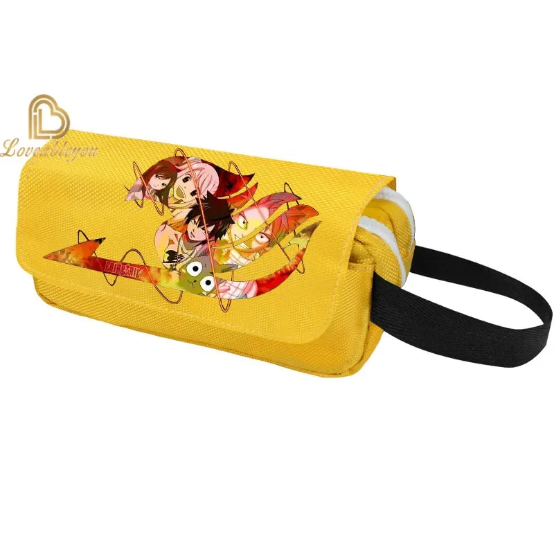 Fairy Tail Large Capacity Pencil Case Canvas School Pen Case Zipper Double Layered Supplies Box Pouch Stationery Toys Gift