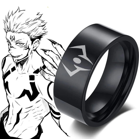 Bague Jujutsu Kaisen | Ryōmen Sukuna Bague en acier inoxydable inspirée du personnage Ryōmen Sukuna, avec design œil noir. Parfaite pour le cosplay ou comme accessoire de mode unisexe. Un excellent cadeau pour les fans de Jujutsu Kaise