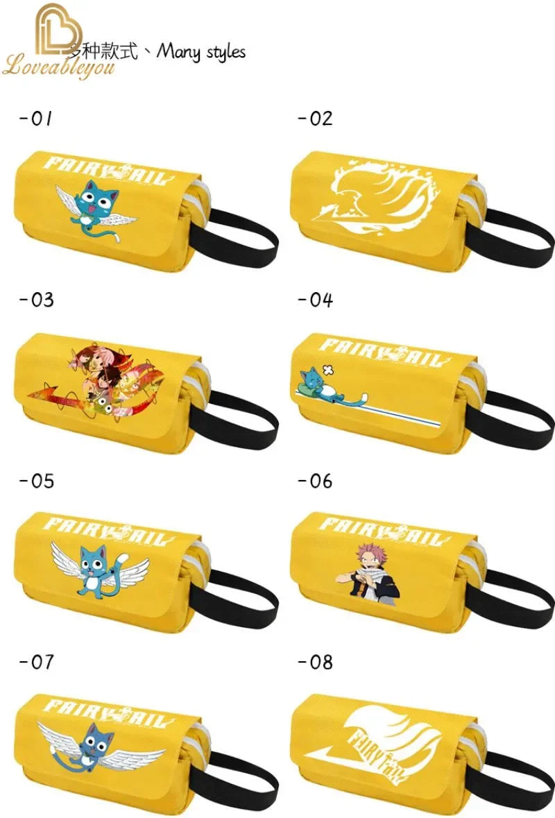 Fairy Tail Large Capacity Pencil Case Canvas School Pen Case Zipper Double Layered Supplies Box Pouch Stationery Toys Gift