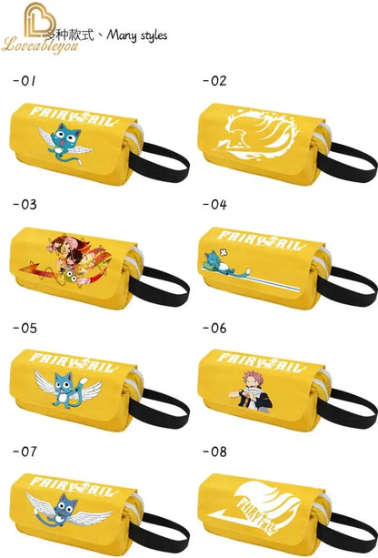 Fairy Tail Large Capacity Pencil Case Canvas School Pen Case Zipper Double Layered Supplies Box Pouch Stationery Toys Gift