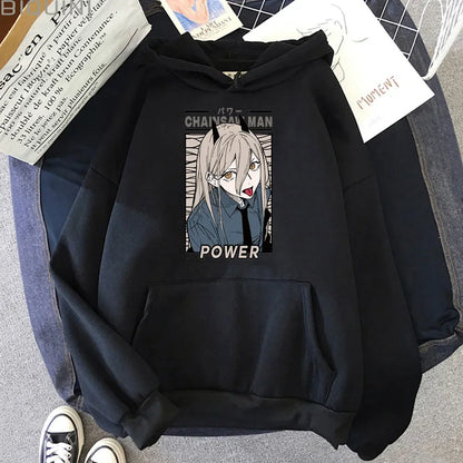 Sweat à capuche pour femmes avec impression Kawaii de Power de Chainsaw Man. Ce sweatshirt Harajuku est idéal pour l'automne et offrant un style décontracté. Parfait pour les fans de l'anime à la recherche d'un vêtement cosy et tendance