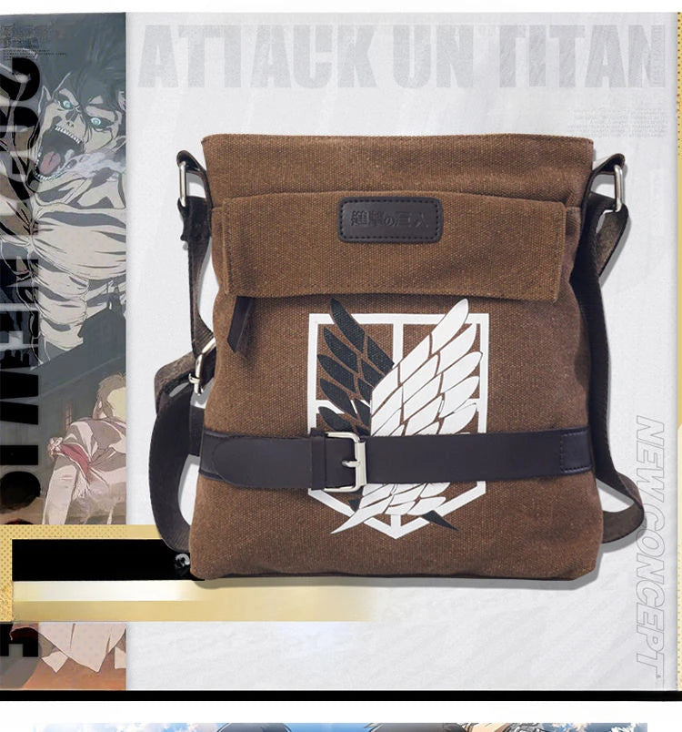 Sac bandoulière grande capacité Attack on Titan | Affichez votre passion pour Attack on Titan avec ce sac bandoulière rétro. Conçu pour être simple et polyvalent, ce sac offre une grande capacité de rangement, idéal pour une utilisation quotidienne