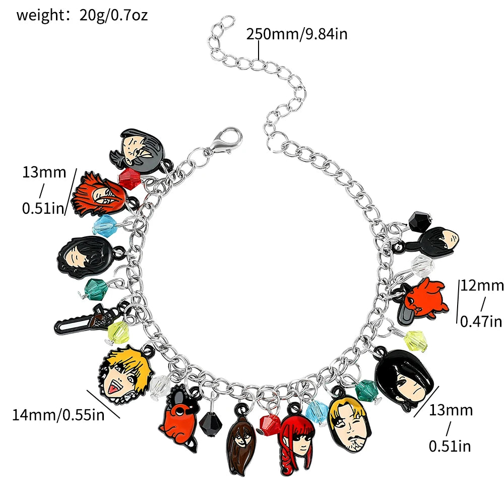 Bracelet Chainsaw Man | Bracelet à breloques avec pendentifs des personnages de Chainsaw Man. Parfait pour les fans de l'anime, cet accessoire stylé est un excellent cadeau pour hommes. Idéal pour compléter une tenue avec une touche d’anime