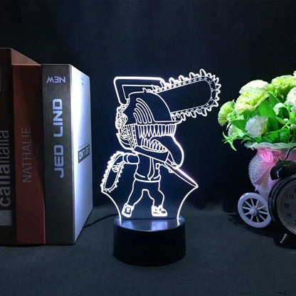 Lámpara de noche LED 3D con figura acrílica del Hombre Motosierra. Función táctil, LED de colores. Perfecta para decorar una habitación con una original luz 3D