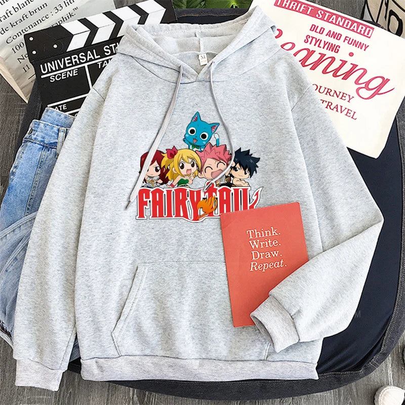 Fairy Tail Japan Anime Harajuku Hoodies Winter Casual Pullover Happy/Natsu Dragneel/Gray Fullbuster Manga Long Sleeve Sweatshirt