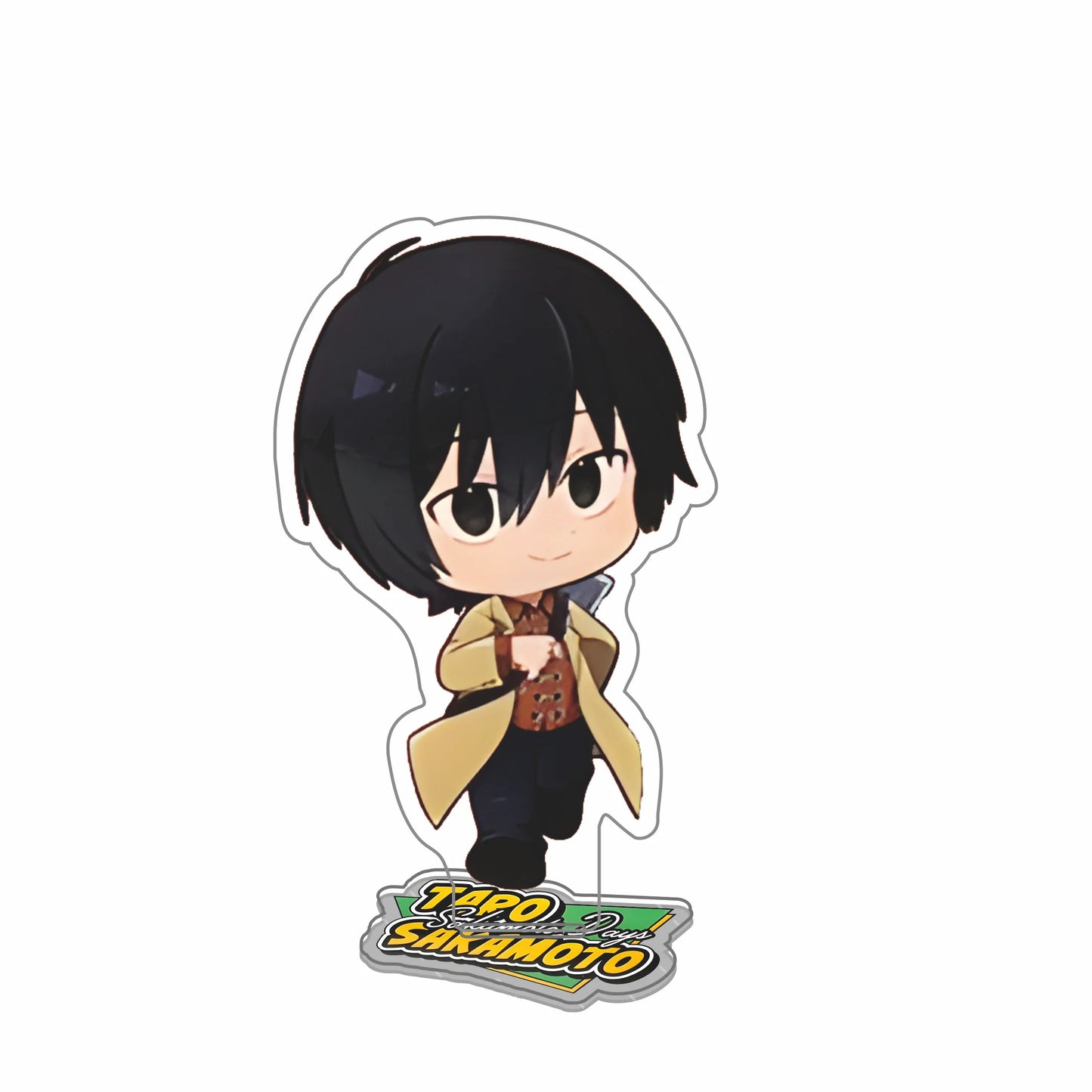 Présentoir acrylique de 10cm représentant les personnages de Sakamoto Days. Parfait pour les collections d'anime, cet accessoire mignon sert également de décoration pour chambre ou bureau