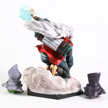 20cm Figurine Collector | Jiraiya avec Shima et Fukasaku modèle détaillé du Sannin légendaire et de ses deux compagnons crapauds. Parfait pour les fans de Naruto et les collectionneurs