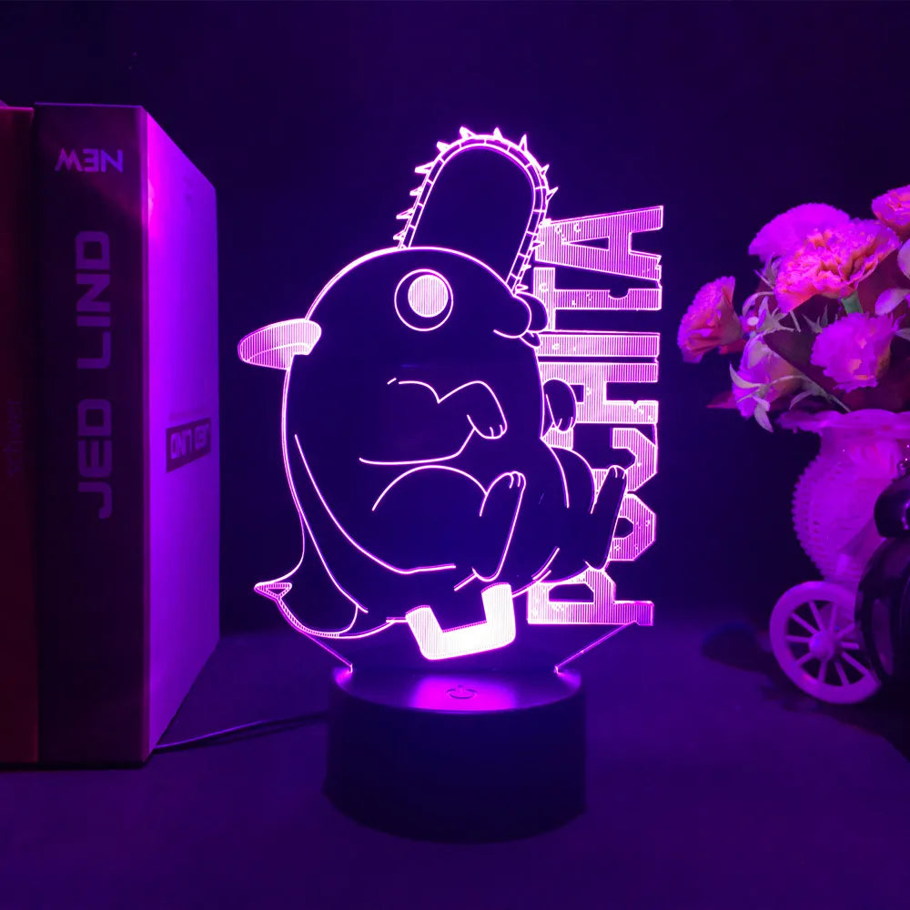 Lámpara de noche LED 3D con figura acrílica del Hombre Motosierra. Función táctil, LED de colores. Perfecta para decorar una habitación con una original luz 3D