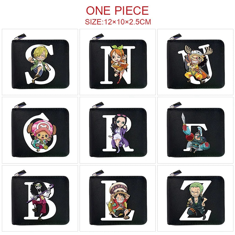 12*10cm Portefeuille en Cuir à Fermeture Zip One Piece. Ce portefeuille en cuir arbore les initiales des personnages emblématiques de One Piece, alliant style et fonctionnalité