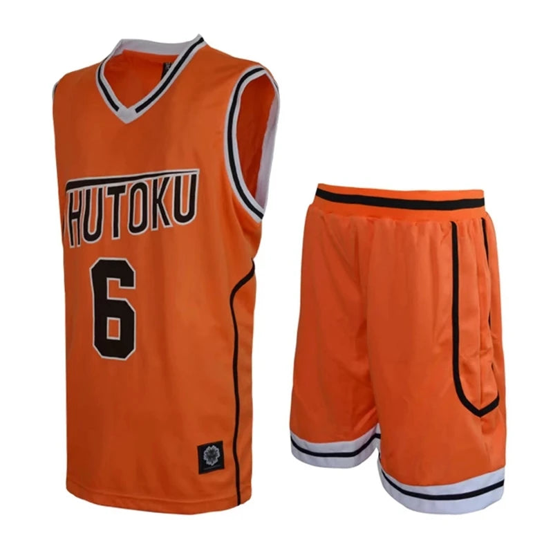 Cosplay de baloncesto del anime Kuroko | Uniforme escolar Shutoku: conjunto de camiseta número 6 de Midorima Shintaro. Incluye camiseta deportiva y pantalón corto. Ideal para cosplay, fanáticos del anime o actividades deportivas.