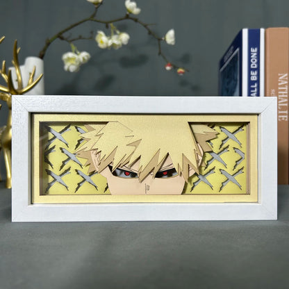 Cadre Lumineux LED 3D MY HERO ACADEMIA représentant Katsuki Bakugo, découpe en papier, parfaite pour la décoration de chambre ou comme cadeau d'anniversaire pour les fans de l'anime