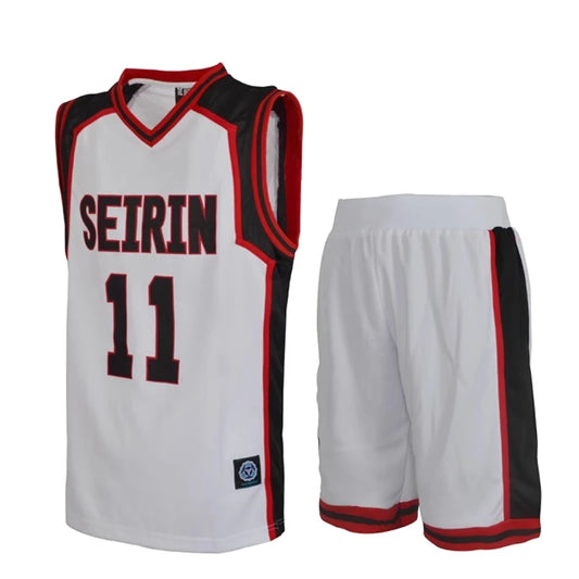 Ensemble Maillot et Short Kuroko no Basket Seirin | Uniforme de basket Seirin inspiré de l'équipe du duo iconique Kuroko Tetsuya (#11) et Kagami Taiga (#10). Ensemble comprenant un t-shirt et un short. Idéal pour le cosplay ou le sport