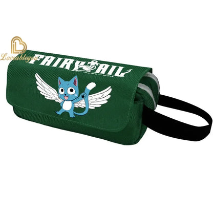 Fairy Tail Large Capacity Pencil Case Canvas School Pen Case Zipper Double Layered Supplies Box Pouch Stationery Toys Gift