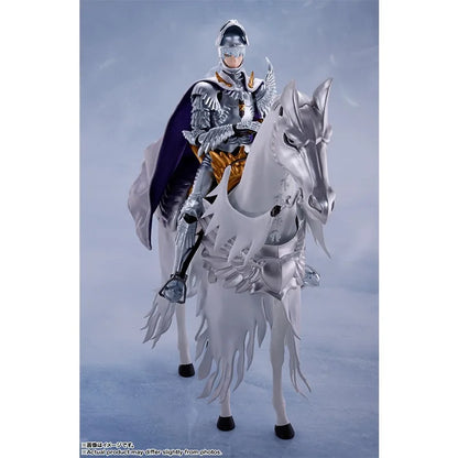 16cm BERSERK Figure | Genuine BANDAI SHF figure of Griffith and his white horse, with interchangeable parts. Ideal for collectors and anime fans. A perfect gift for children and adults