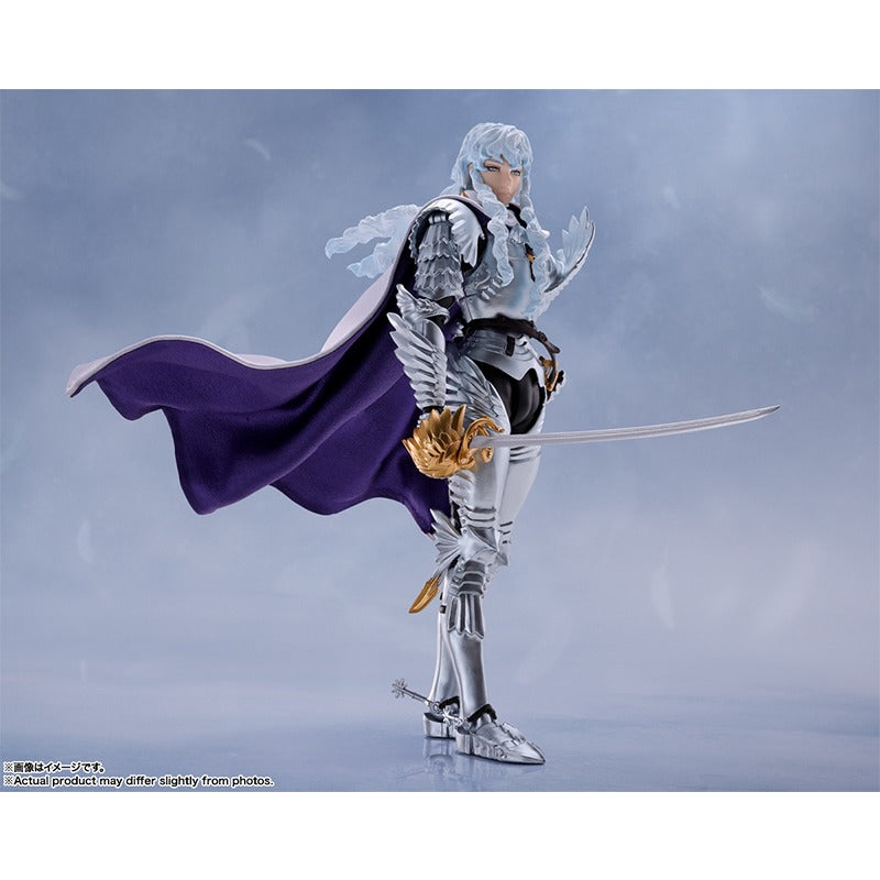 16cm BERSERK Figure | Genuine BANDAI SHF figure of Griffith and his white horse, with interchangeable parts. Ideal for collectors and anime fans. A perfect gift for children and adults