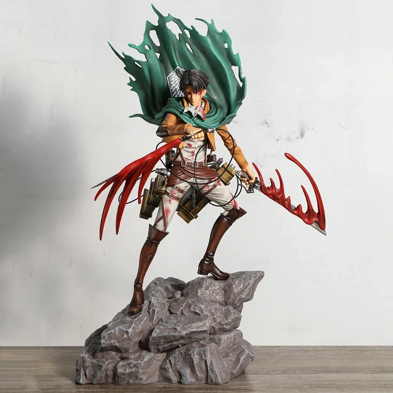 31-36cm Figurine Attack on Titan | Figurine représentant Levi & Mikasa Ackerman de l'anime Attack on Titan. Modèle idéal pour les fans et collectionneurs, parfait pour la décoration ou comme cadeau