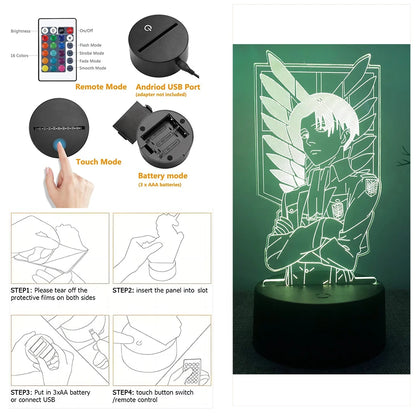 Lampe 3D LED Attack on Titan avec Télécommande | Décoration de Chambre pour Fans et Gamers  Illuminez votre espace avec cette lampe 3D Attack on Titan, parfaite pour décorer la chambre ou animer une soirée entre amis