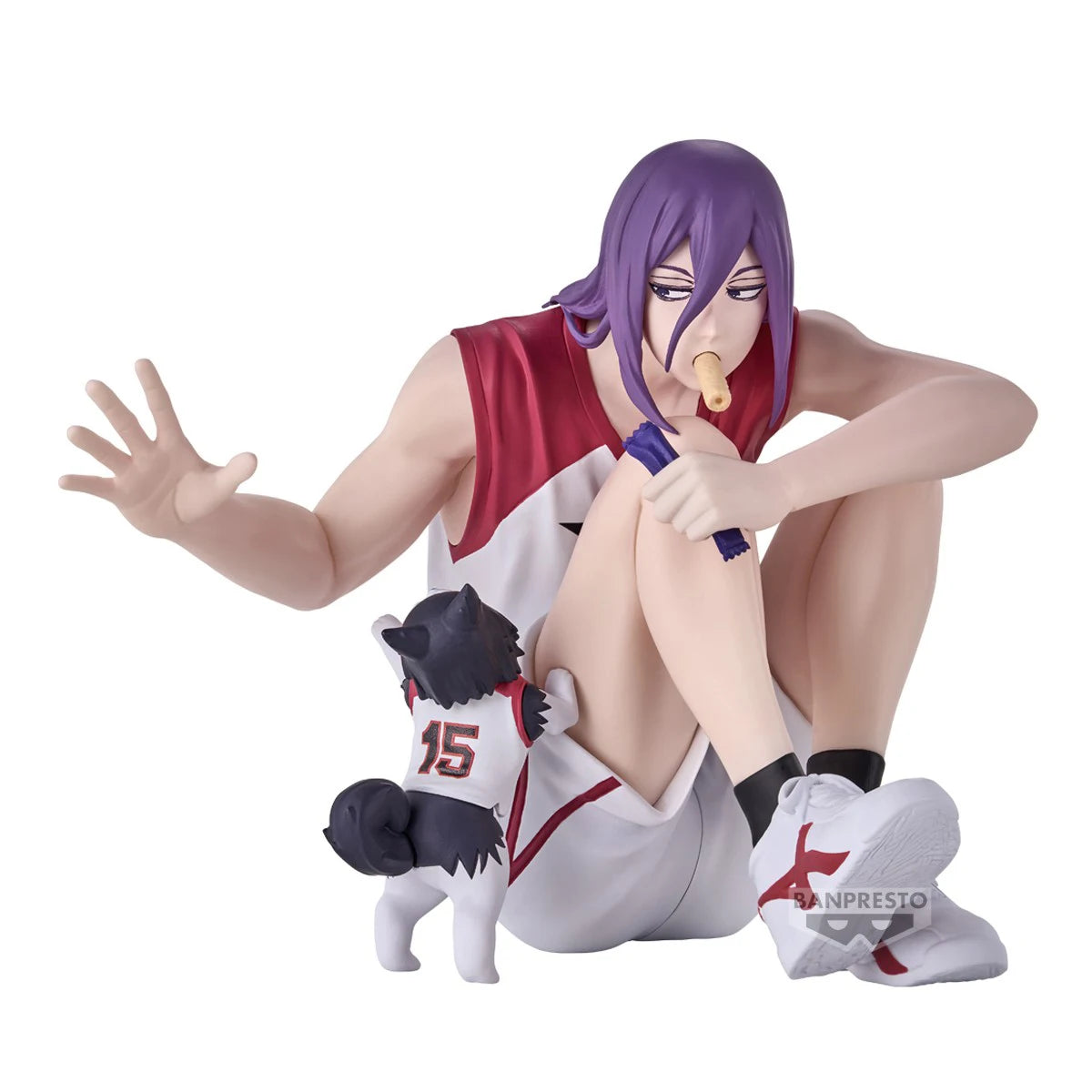 Figurines BANDAI BANPRESTO Kuroko's Basketball LAST GAME | Figurines d'anime de Kuroko, Kagami, Aomine, Akashi, Murasakibara, Kise et Midorima en position décontractée avec le chiot Kuro Junior. Idéal pour les fans et collectionneurs