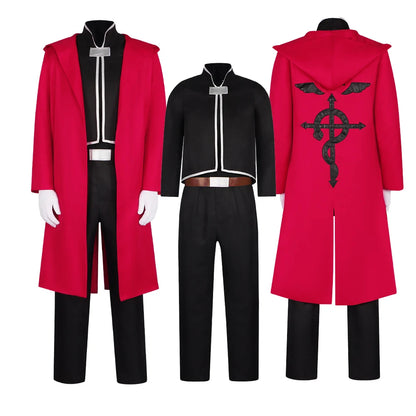 Disfraz de cosplay de Edward Elric, incluido su icónico uniforme. Ideal para fans y eventos de cosplay.