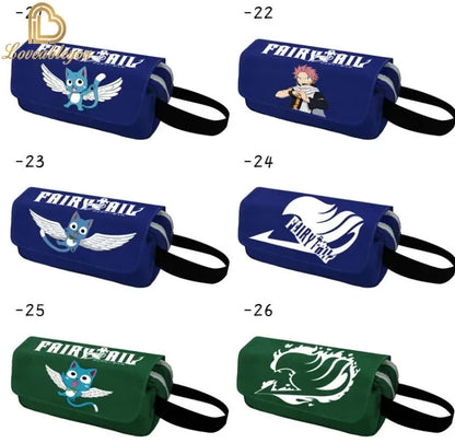 Fairy Tail Large Capacity Pencil Case Canvas School Pen Case Zipper Double Layered Supplies Box Pouch Stationery Toys Gift