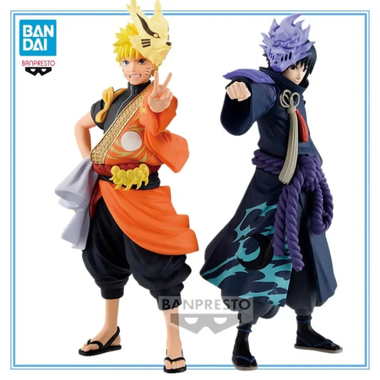 16cm Figurine Bandai Banpresto (édition limitée Naruto 20th Anniversary Clothing) | Figurines représentant Uchiha Sasuke et Uzumaki Naruto, célébrant le 20e anniversaire de Naruto Shippûden. Modèles détaillés, parfaits pour les fans et les collectionneurs