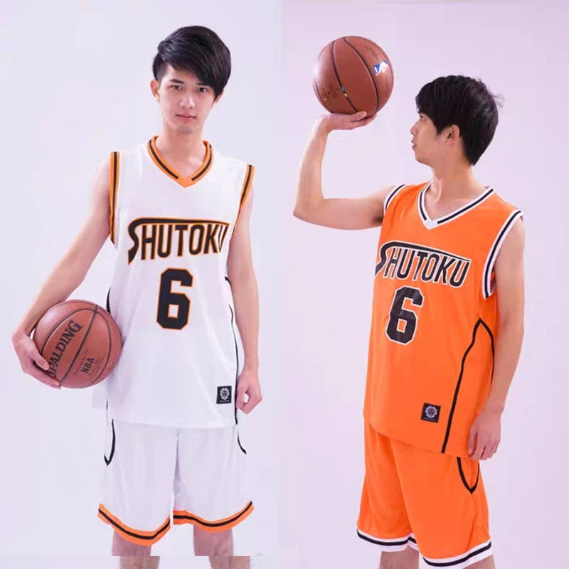 Cosplay de baloncesto del anime Kuroko | Uniforme escolar Shutoku: conjunto de camiseta número 6 de Midorima Shintaro. Incluye camiseta deportiva y pantalón corto. Ideal para cosplay, fanáticos del anime o actividades deportivas.