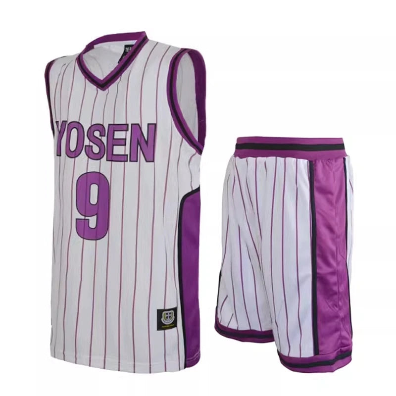 Kuroko no Basket Cosplay | Uniforme escolar de Yosen: conjunto de camisetas número 9 o número 12 de Murasakibara Atsushi y Tatsuya Himuro. Incluye camiseta deportiva y pantalón corto. Perfecto para cosplay, fanáticos del anime o actividades deportivas.