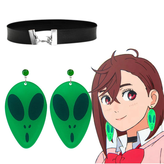 Set de cosplay Ayase Momo de Dan Da Dan. Longues boucles d'oreilles et colliers. Idéal pour les conventions, les fêtes d'Halloween ou les spectacles