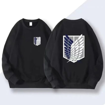 Sweat-shirt Kawaii Attack on Titan - Ailes de la Liberté  Sweat-shirt ample et confortable Attack on Titan avec le symbole du bataillon d'exploration, parfait pour les fans, ce vêtement à col rond est un cadeau parfait pour les amateurs de l’anime