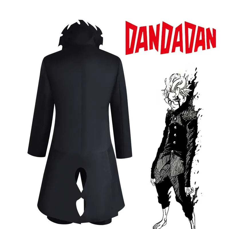 Cosplay DAN DA DAN de Ken Takakura (Okarun) -  Uniforme noir, perruque et masque facial et lunettes emblématiques. Idéal pour cosplay et fans de Dandadan