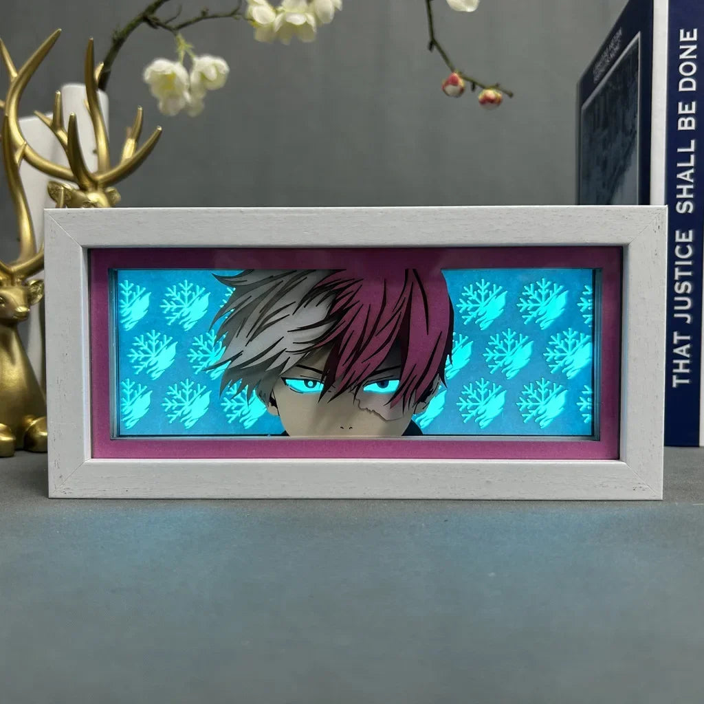 Cadre Lumineux LED 3D MY HERO ACADEMIA représentant Shoto Todoroki, découpe en papier, parfaite pour la décoration de chambre ou comme cadeau d'anniversaire pour les fans de l'anime