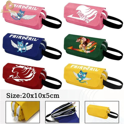 Fairy Tail Large Capacity Pencil Case Canvas School Pen Case Zipper Double Layered Supplies Box Pouch Stationery Toys Gift