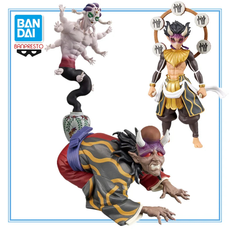 Figuras detalladas de PVC de 11 cm de los personajes Hantengu, Zohakuten y Gyokko de Kimetsu no Yaiba. Perfectas para coleccionistas y fanáticos, estas figuras son ideales como juguetes o artículos decorativos.