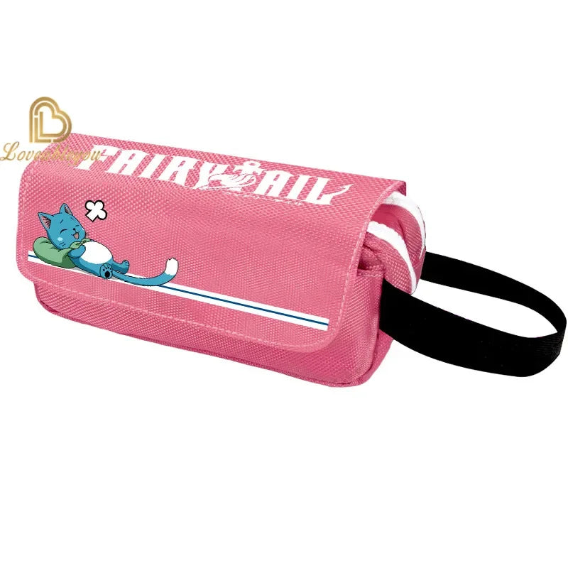 Fairy Tail Large Capacity Pencil Case Canvas School Pen Case Zipper Double Layered Supplies Box Pouch Stationery Toys Gift