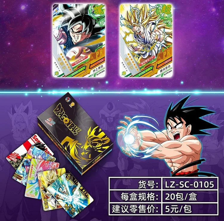 Boîtes de Cartes de Collection Dragon Ball avec Goku, Vegeta et les Saiyans. Cartes brillantes idéal pour les batailles. Un cadeau idéal pour les enfants et les fans de l'anime !