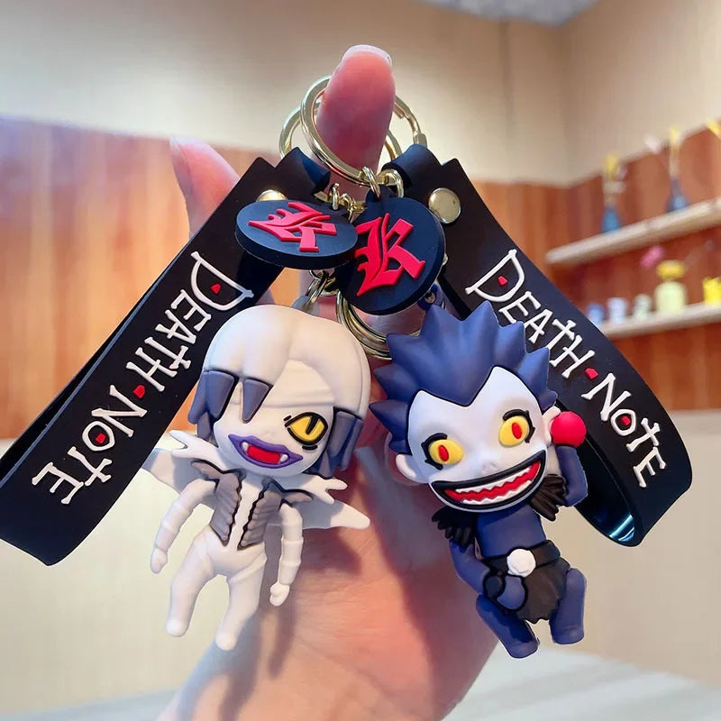 Porte-clés 3D de 6cm avec mini figurines de Light, L et Ryuk de Death Note. Idéal pour les sacs ou comme cadeau pour les fans de l'anime