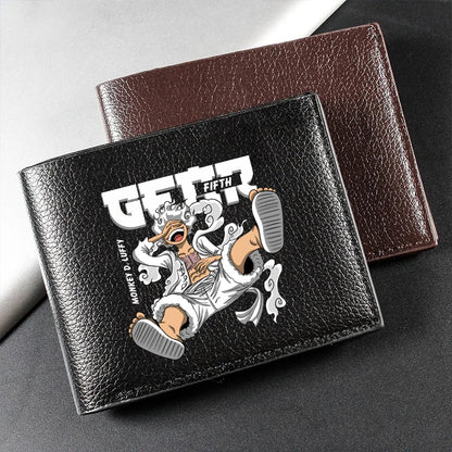 12*9cm One Piece Faux Leather Wallet. Elegant black and brown wallet decorated with One Piece character logos, ideal for fans! 