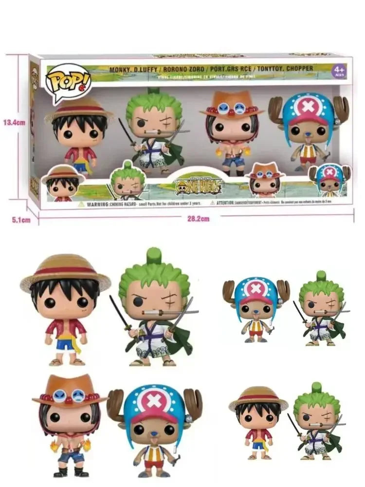 Lot de 4 Figurines POP | One Piece ensemble de 4 figurines incluant des personnages emblématiques de One Piece. Idéal pour les collectionneurs et comme cadeau pour les fans d'anime