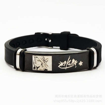 Bracelet en silicone Naruto avec bande en métal gravé : accessoire élégant et personnalisé, parfait pour ajouter une touche unique à votre style