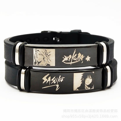 Bracelet en silicone Naruto avec bande en métal gravé : accessoire élégant et personnalisé, parfait pour ajouter une touche unique à votre style