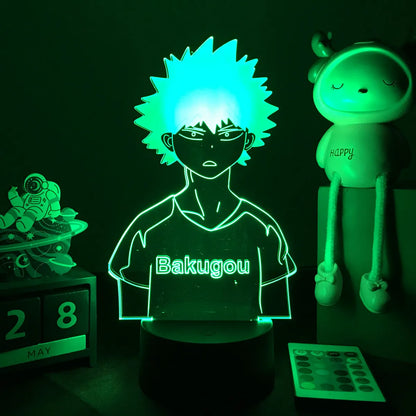 Lampe de chevet 3D LED avec figurine en acrylique My Hero Academia. Fonction tactile, LED colorée. Parfait pour décorer une chambre avec une lumière 3D originale