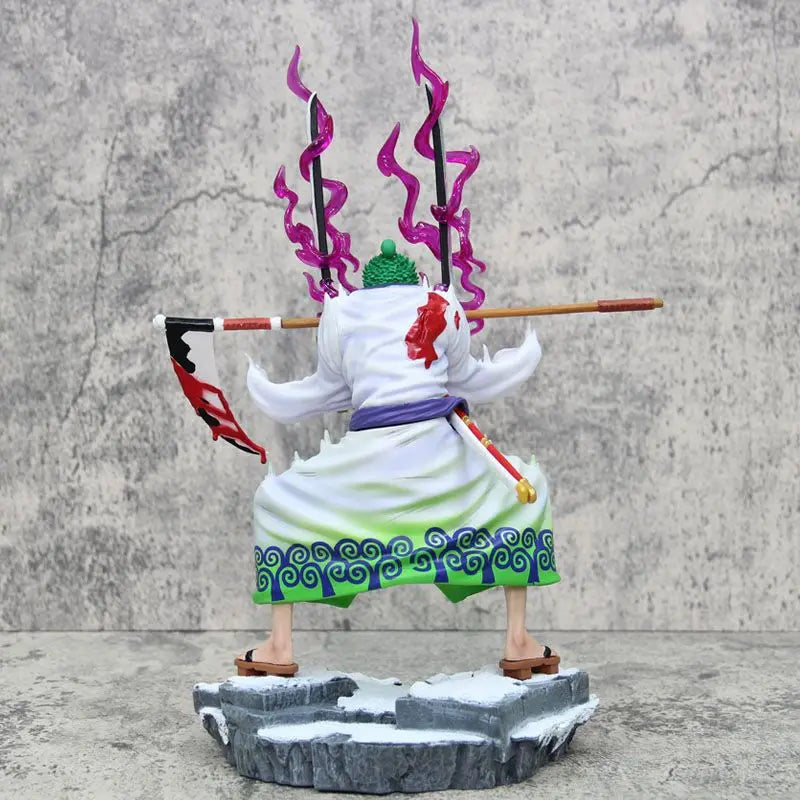 Figura de una pieza de 31 cm | Roronoa Zoro en plena acción con su Santôryû (estilo de tres espadas). Una incorporación impresionante para cualquier colección de One Piece, que captura el poder y la determinación del famoso espadachín. 