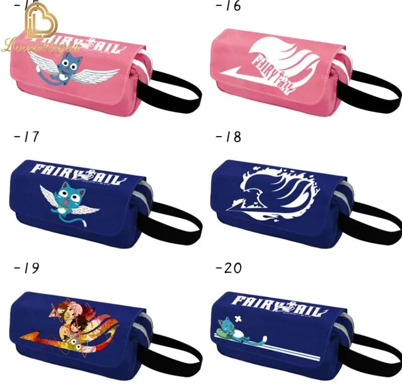 Fairy Tail Large Capacity Pencil Case Canvas School Pen Case Zipper Double Layered Supplies Box Pouch Stationery Toys Gift