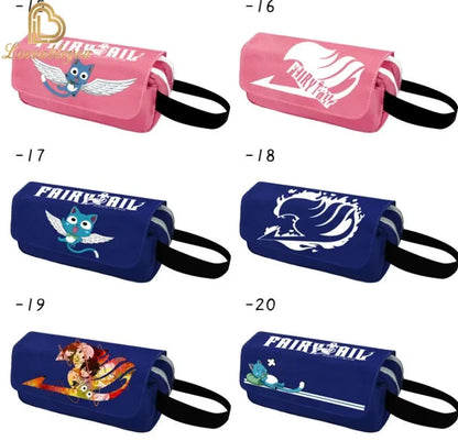 Fairy Tail Large Capacity Pencil Case Canvas School Pen Case Zipper Double Layered Supplies Box Pouch Stationery Toys Gift