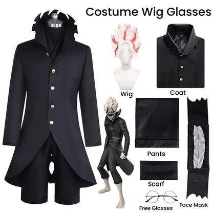 Cosplay DAN DA DAN de Ken Takakura (Okarun) -  Uniforme noir, perruque et masque facial et lunettes emblématiques. Idéal pour cosplay et fans de Dandadan