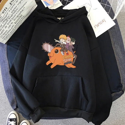 Sudadera casual con capucha para hombre y mujer, con estampado de Denji y Pochita de Chainsaw Man. Este moderno suéter Harajuku es perfecto para los fanáticos del anime y brinda comodidad y estilo para el uso diario.