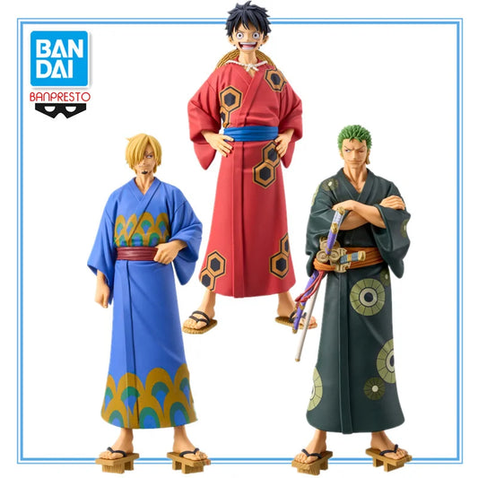 Figuras de One Piece de 18 cm DXF Serie Grandline | Figuras de Banpresto en versión kimono Wano de Luffy, Zoro, Sanji. Perfecto para fanáticos y coleccionistas del anime.